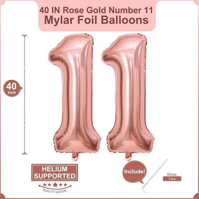 40 Inch Rose Gold 11 Balloons Giant Number 11 Balloons Rose Gold 11 Birthday - Image 2