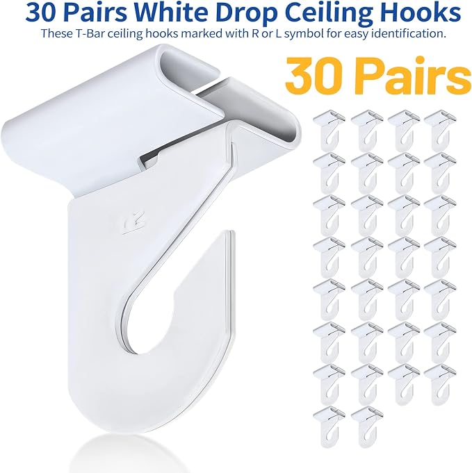 30 Pairs Drop Ceiling Hooks for Hanging, Suspended Track Ceiling Tile Clips - Image 2