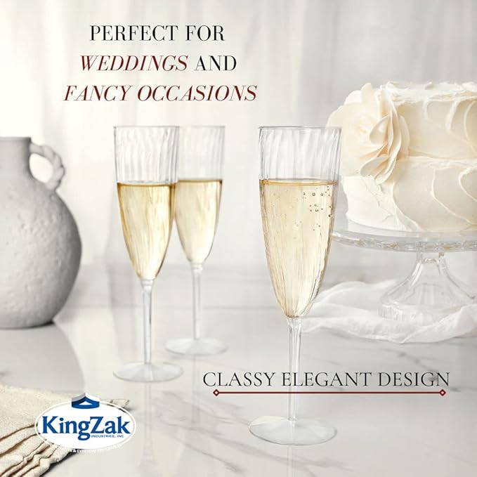 Lillian Tablesettings 96 Count Premium Champagne Flutes 6 oz. Clear Hard Plastic 1-Piece Disposable Glasses, Value Box