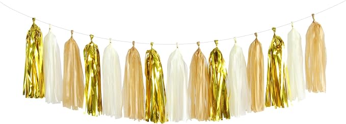 White Gold Champagne Party-Decorations Tassel-Garland -15pcs Christmas Wedding by Panduola