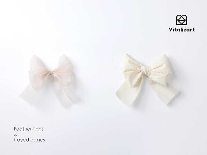 Vitalizart White Organza Ribbon Frayed Sheer Organza 1.5" Silk Like Ribbons for Gift Wrapping Craft Flower Bouquet Wedding Invitations Mesh Fabric Off White Ivory 15 Yards