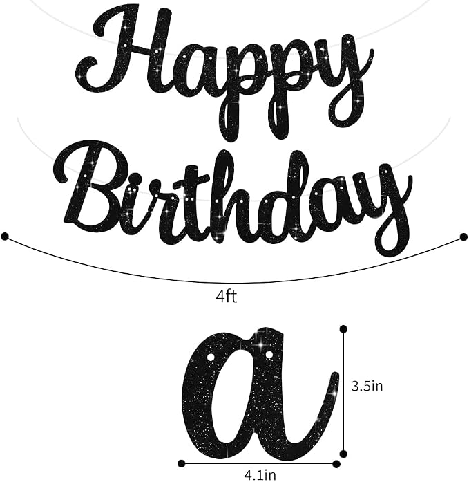 BEISHIDA Glitter Black Happy Birthday Banner Party Decoration NO DIY, 10Feet | - Image 3