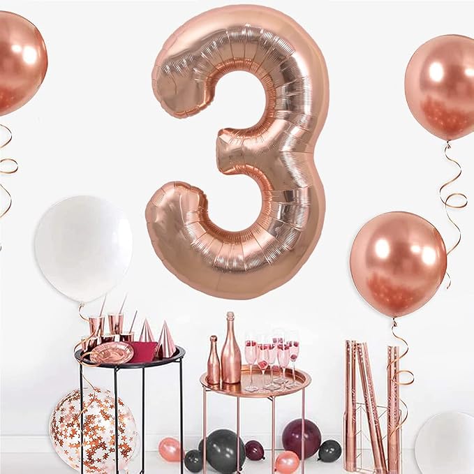 TONIFUL 40 Inch Rose Gold Large Numbers Balloons 0-9, Number 3 Digital 3 Helium - Image 3