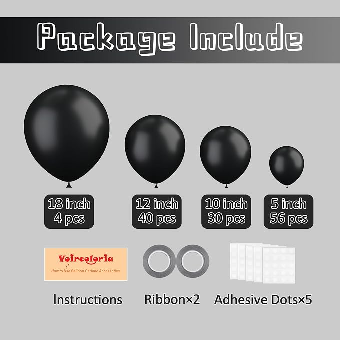 Voircoloria 130pcs Black Balloons Garland Arch Kit, 18 12 10 5 Inch | - Image 2