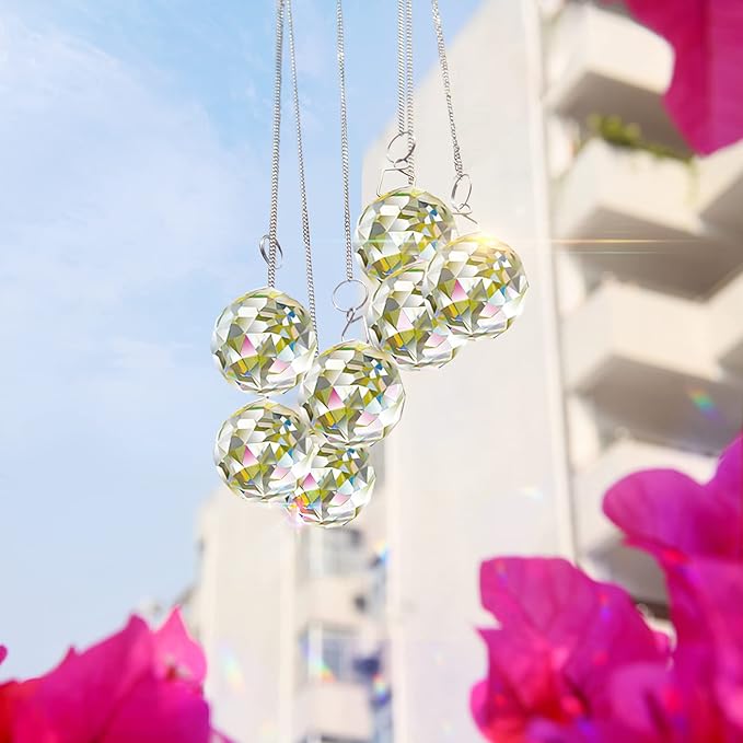 MerryNine 2 Pack Crystal Ball Prism Sun Shine Catcher Rainbow Pendants Maker, Hanging Crystals Prisms for Windows, for Feng Shui, for Gift (Clear) (40mm/1.57")