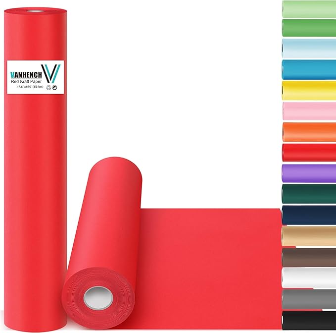 Vanhench 17.5"×963" Red Wrapping Paper Roll for Women Kids, Solid Color Art Kraft Craft Paper for Wedding, Birthday, Mothers Day Gifts, Bouquet Flower Poster Bulletin Board