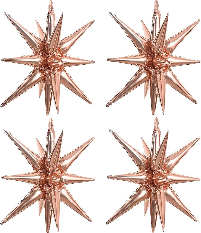 TONIFUL 4 Pcs Explosion Star Balloons Rose Gold Foil Balloon Party Decor | 22 by TONIFUL