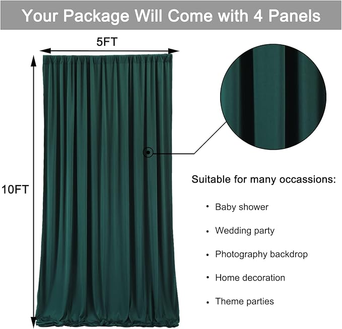20ft x 10ft Wrinkle Free Hunter Green Backdrop Curtains - Image 7