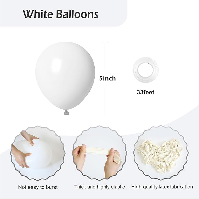 FOTIOMRG 120pcs 5 inch White Balloons, Small White Latex Party Balloons Helium - Image 2