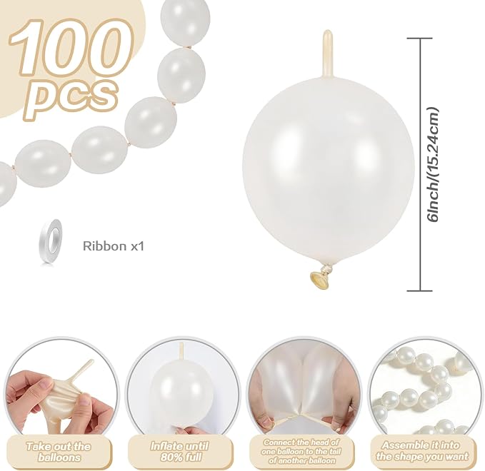 Pearl White Linking Balloons, Tails Balloon - Image 2