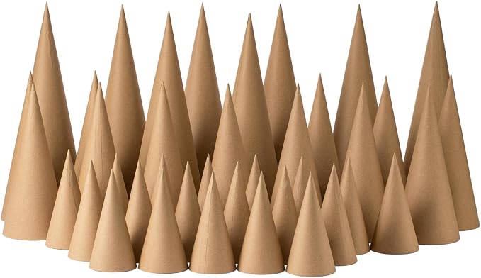 Crafjie 38PCS Paper Mache Cones Open Bottom Variety Pack Set of 8pcs 13.75x5 by Crafjie