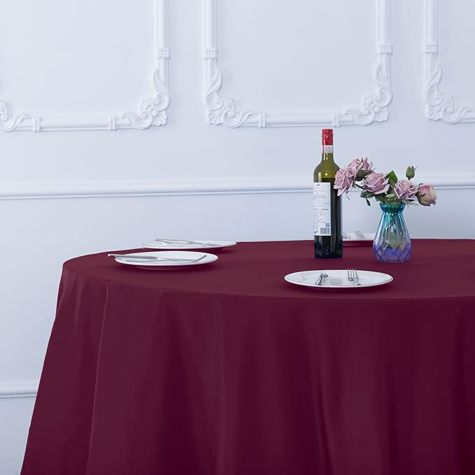 Ascoza 2pack 120 Inch Burgundy Round Tablecloth in Washable Polyester Fabric for Wedding/Banquet/Restaurant/Parties