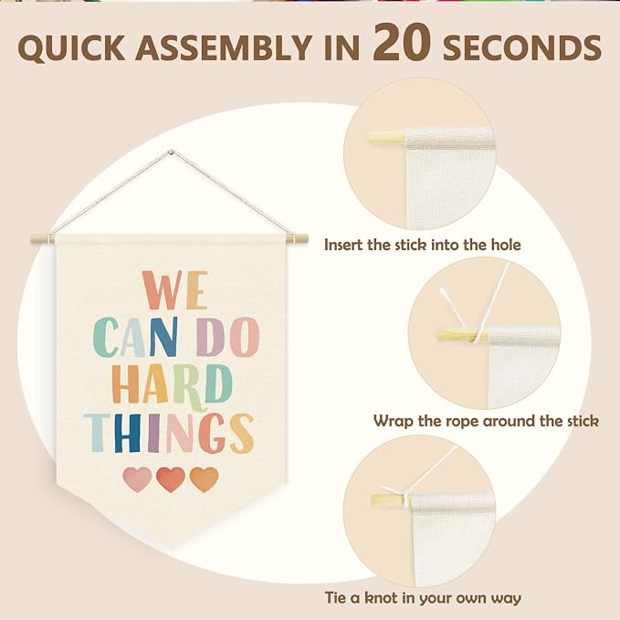 Boho Colorful Classroom Decor, We Can Do Hard Things Linen Canvas Banner - Image 6