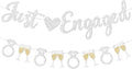 Silver Just Engaged Banner Prestrung Engagement Party Decorations Happy by Blopee