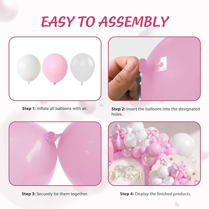 Pink and White Balloon Arch Kit, Baby Pink Clear Long Balloons - Image 3