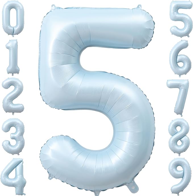 Light Blue Number 5 Balloon for 5th Anniversary Birthday Decor 40 Inch Foil | by TNCDJKPA
