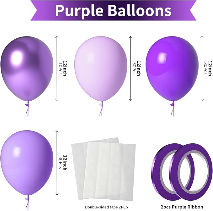 Purple Balloons 100 Pack 12 inch Extra Thick Metallic Pastel Dark Purple Party - Image 2