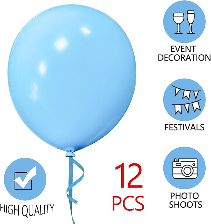 Light Blue Balloons 18 Inch 12 Pack Large Latex Party Balloons Light Blue Round - Image 3