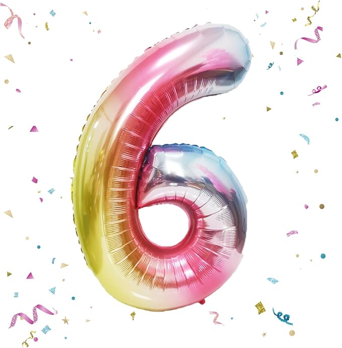 40 Inch Giant Rainbow Number 6 Balloons, Birthday Balloons, Helium Mylar Foil by Unknown