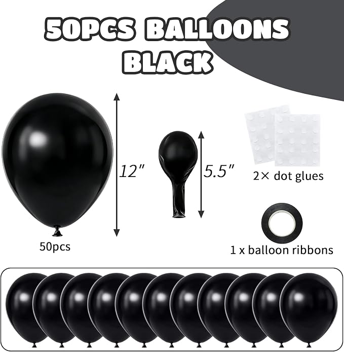 50pcs Matte Black Balloons 12 Inch, Premium Black Thick Latex Party Balloons - Image 2