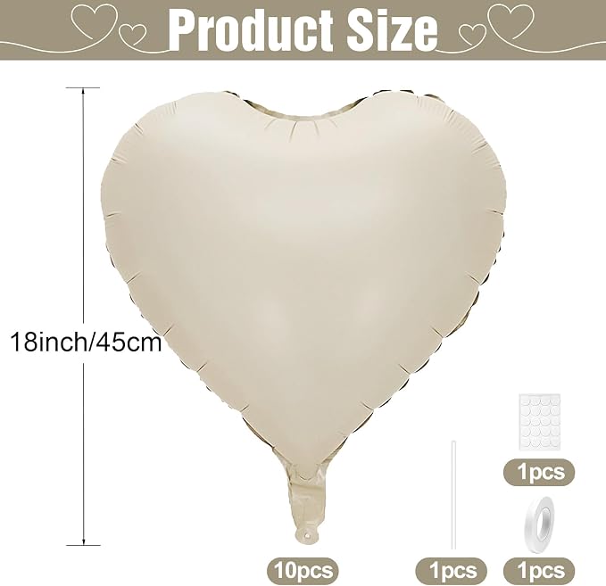 White Heart Balloons, 18Inch Beige Helium Polyester Film Balloon - Image 2