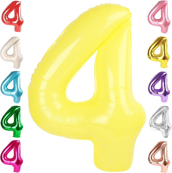 4 Balloon Numbers Birthday Decorations, 40In Yellow Balloons by Mluchee