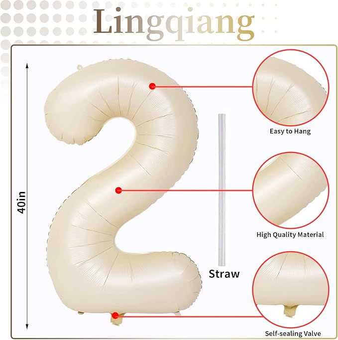Cream 21st Birthday Balloons for Her, 40 Inch Beige Foil 21 Balloon Numbers for - Image 2