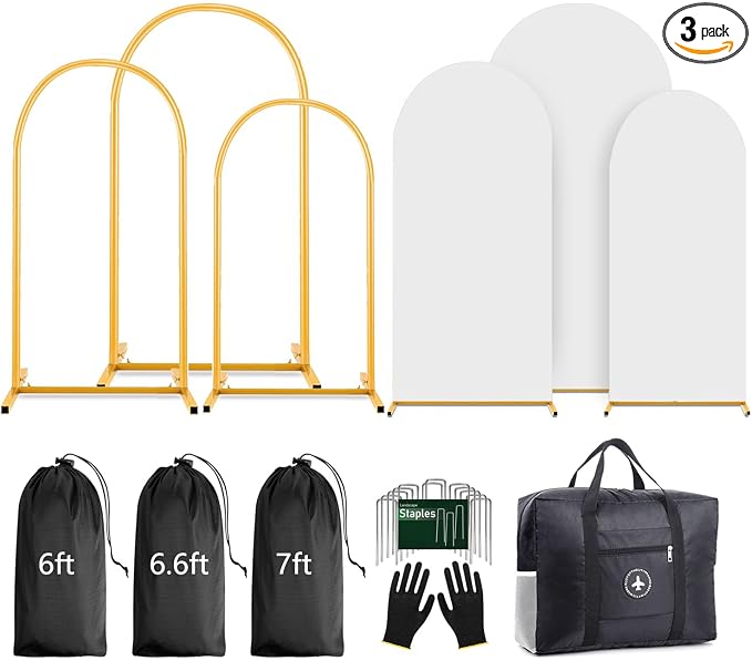 Arch Backdrop Stand and Cover Set Metal Arch Frame Stand Gold by Lrrtwer