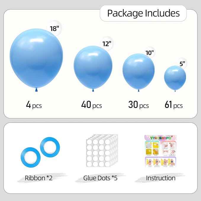 135pcs Light Blue Balloons Arch Kit Different Sizes Of 18 12 10 5 Inch Pastel - Image 2