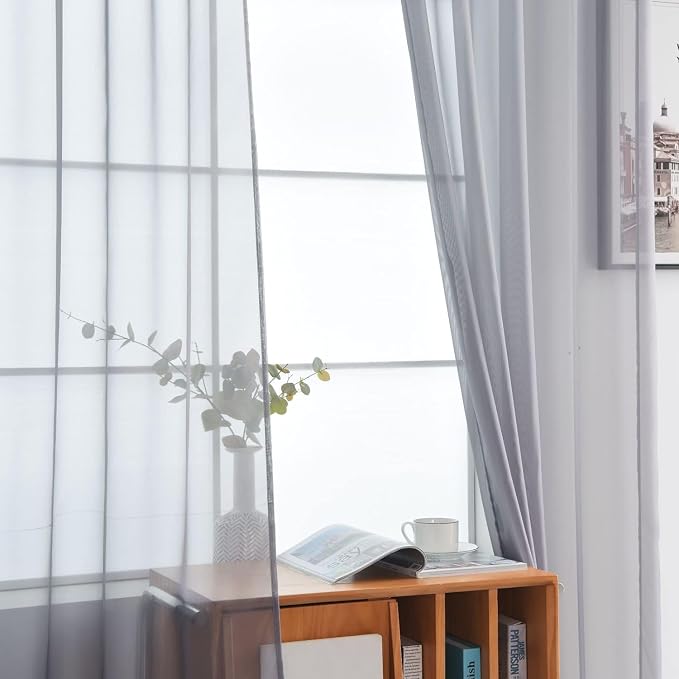 SpaceDresser Grey Sheer Curtains 4 Panels Rod Pocket Semi-Sheer Curtain 63 - Image 4