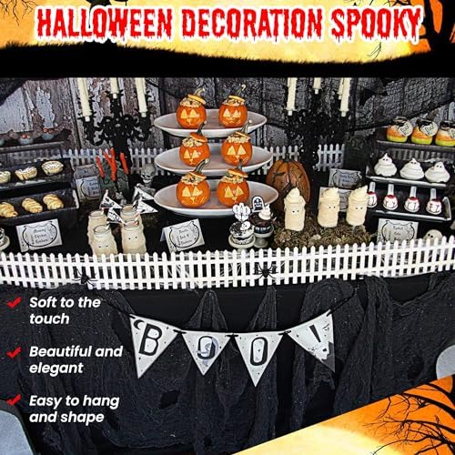 (48 x 240 in.) Halloween Creepy Cloth, Spooky Giant Cheese Cloth Tapestry for Halloween Party Supplies Decorations Outdoor Yard Home Wall Decor, Black - Image 5