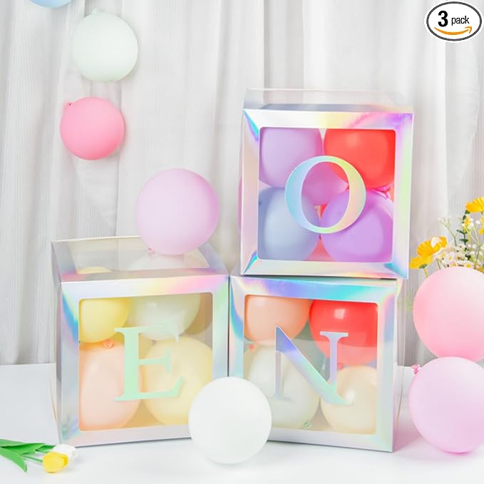 Silver One Boxes for 1st Birthday, One Balloon Box by HUAXI