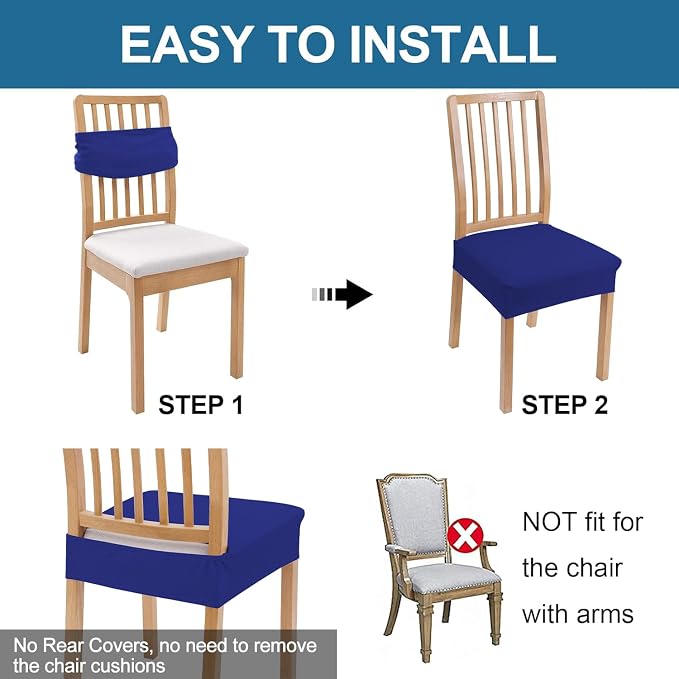 Smiry Waterproof Seat Covers for Dining Room Chairs, No Rear Covers | Stretch - Image 5