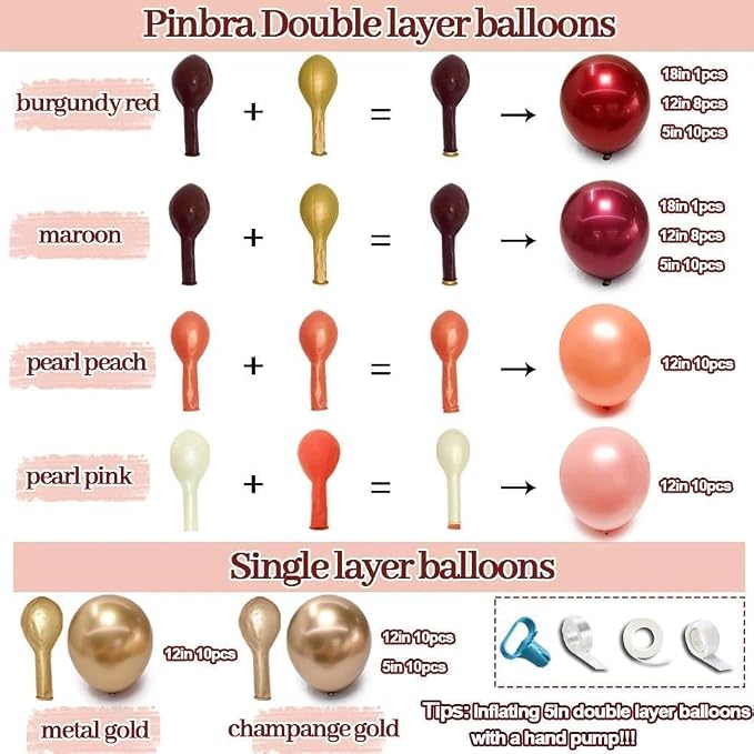 Burgundy Pink Balloon Arch Double Stuffed Dark Red Pink Gold Pearl Balloons - Image 3