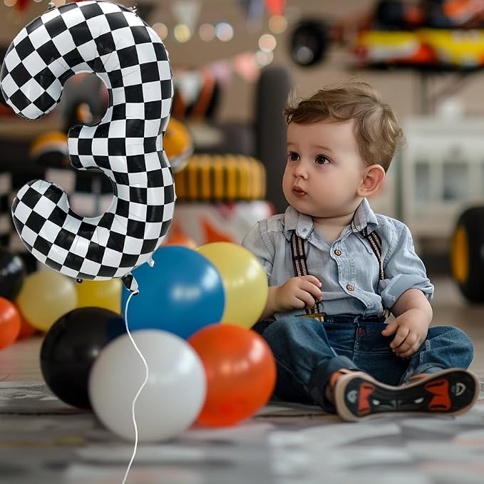 42 Inch Checkered Number Balloon 4, 4th Race Car Flag Birthday Party Supplies - Image 4