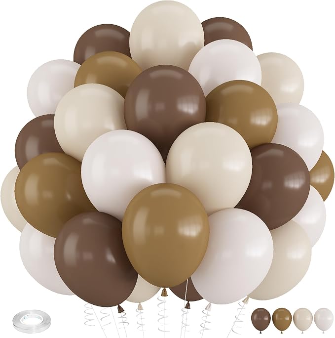 Brown Balloons, 12 Inch Coffee Brown Tan Cream Sand White Balloons by Froova