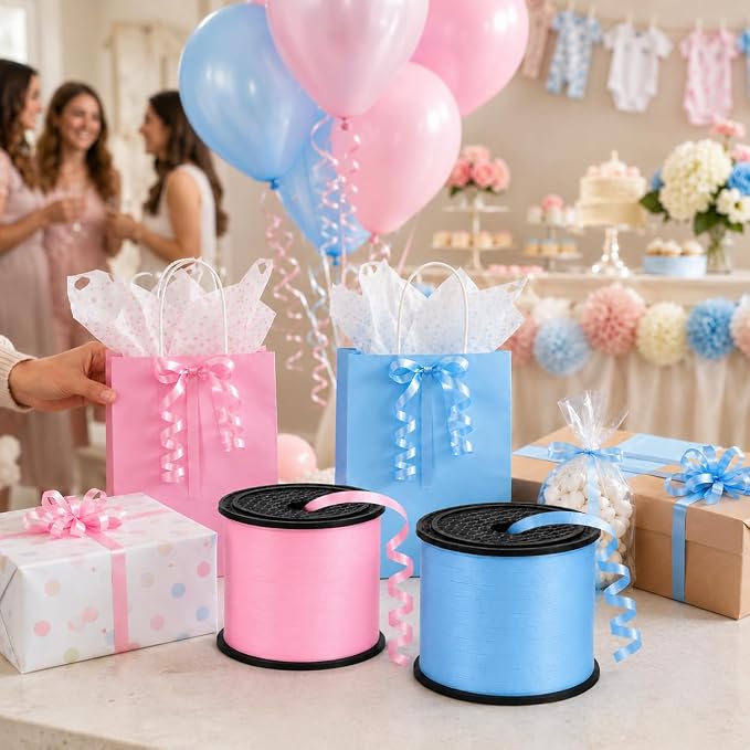BEISHIDA 2 Pack 100 Yards Matte Blue Pink Curling Crimped Glitter Ribbon - Image 7