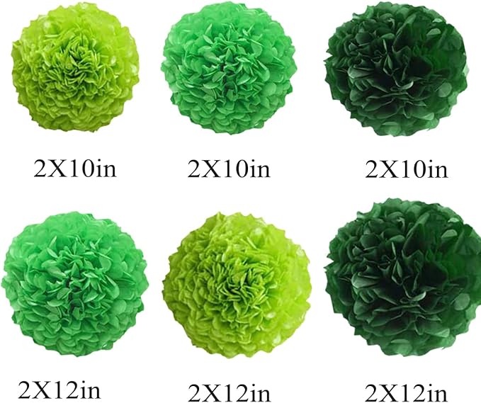 12pcs 10in 12in Green Paper Pom Poms Tissue Paper Flower Hanging FlowerBall | - Image 2