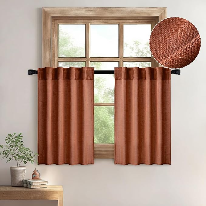 MIULEE Burnt Orange Fall Kitchen Curtains 24 Inches Long 2 Panels Farmhouse | - Image 8