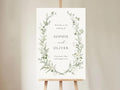 Welcome Wedding Sign Personalized, White And Green Floral Wedding Sign Decorations Signage 12" X 18" (Small), 27" (Medium), 36" (Large), Plastic, Modern, Pole Mount, Weather
