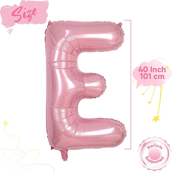 Pink Letter Balloon E, 40 Inch Big Pastel Pink Foil Helium Alphabet E Letter - Image 2