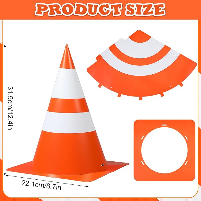 12 Pcs Halloween Orange Traffic Cone Hats Funny Unisex Halloween Costume Road - Image 2