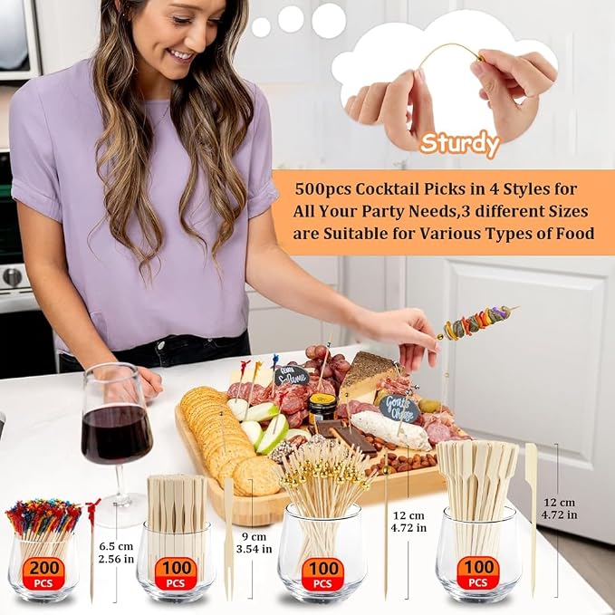 500PCS Cocktail Toothpicks for Appetizers, Party Skewers for Appetizers Picks - Image 4