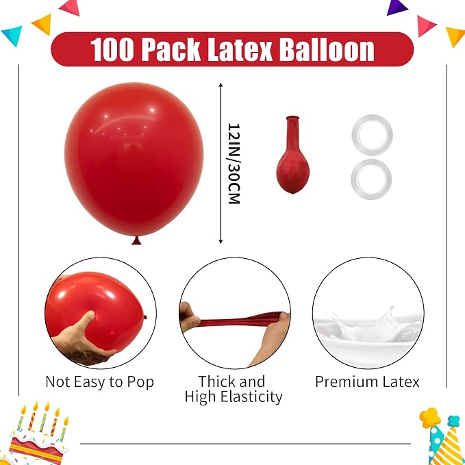 100pcs 12 inch Red Latex Balloons Party Decorations - Image 2
