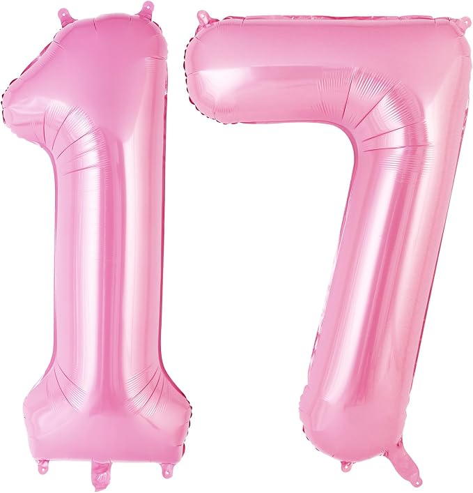 Pink Number 17 Balloons, Big Large Foil Number Balloons, Jumbo Giant Mylar by AIQINHU