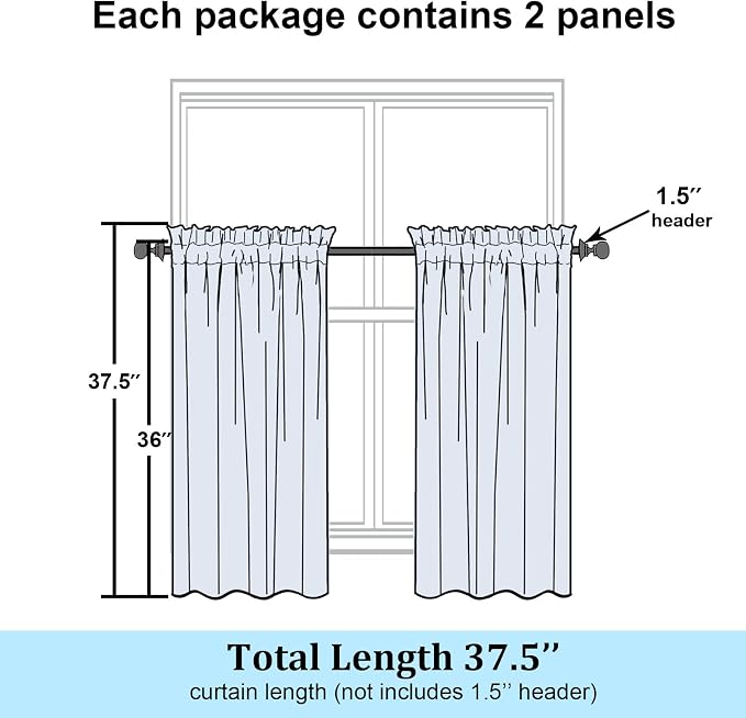 Simplebrand Semi Sheer Charcoal Grey Curtains 36 Inch Length 2 Panels, - Image 2