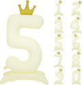 Standing White Crown Number 5 Balloon 40In Retro White Crown 5 Balloon | by YOIOZAIZAI