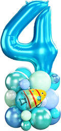 40 Inch Number 4 Balloon Blue Ocean Under the Sea Number Four Foil Balloons by Domgoge