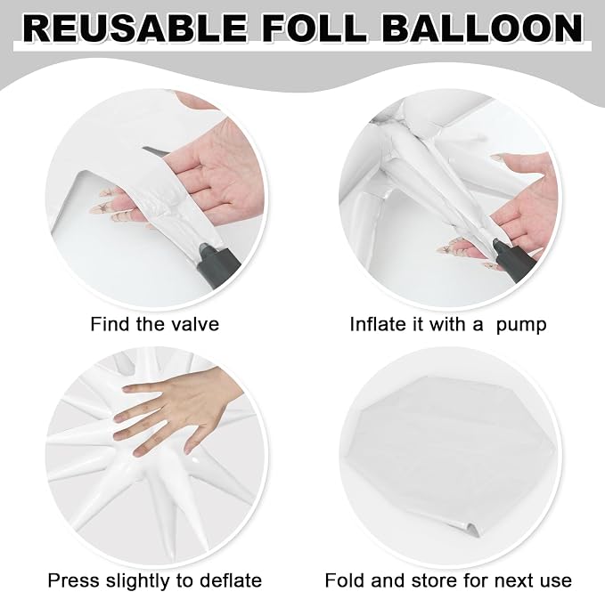 9Pcs White Star Balloons, Large Explosion Star Foil Balloons, Cone Mylar Spike - Image 8