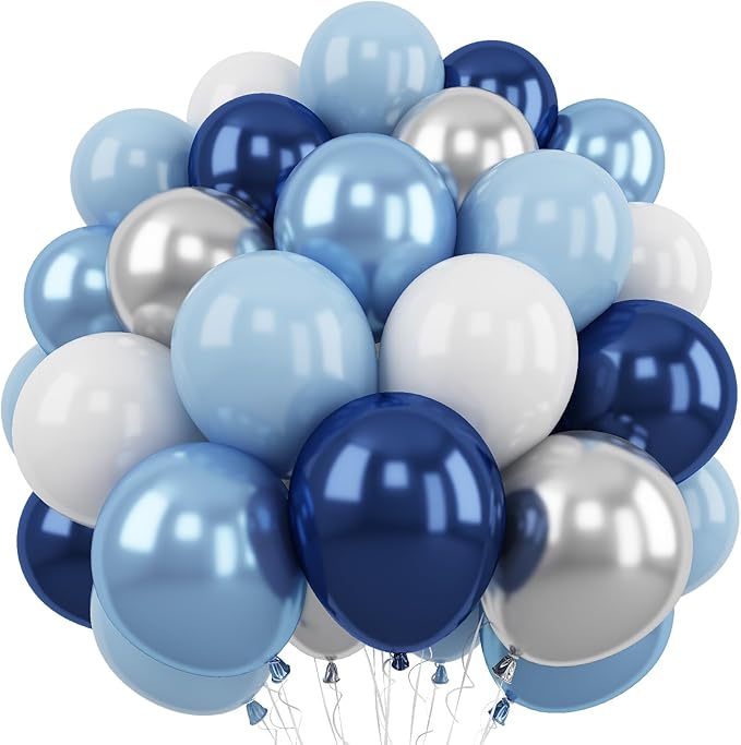 Navy Blue Silver Balloons, 50 Packs 12 Inch Dark Pearl Blue Metallic Light Blue by Togvu